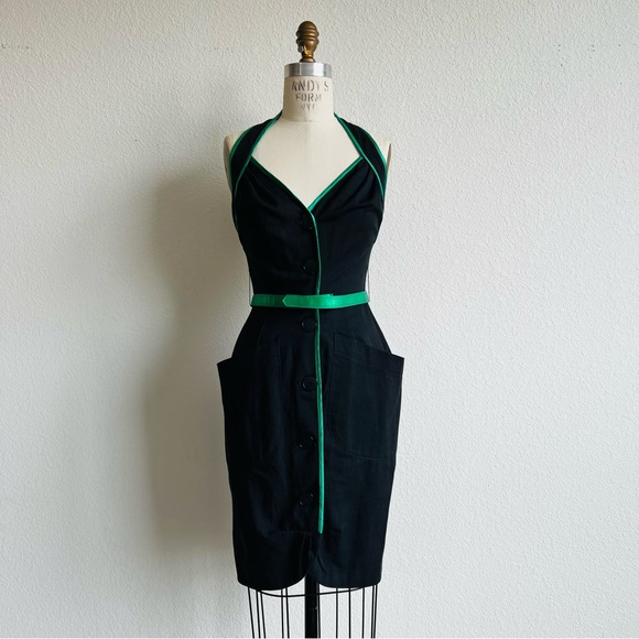 Vintage 80s/90s Climax Karen Okada David Howard Black and Green Dress - Picture 6 of 8